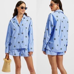 NEW LA DOUBLEJ Sequin Third Eye Striped Long Sleeve Oversized Button Up Shirt XS